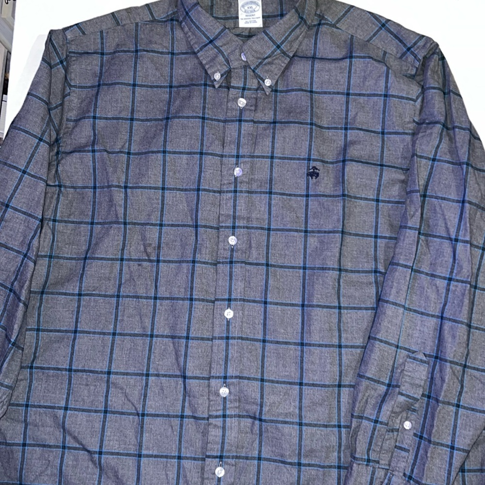 Brooks Brothers Gray and Blue Plaid Shirt XXL